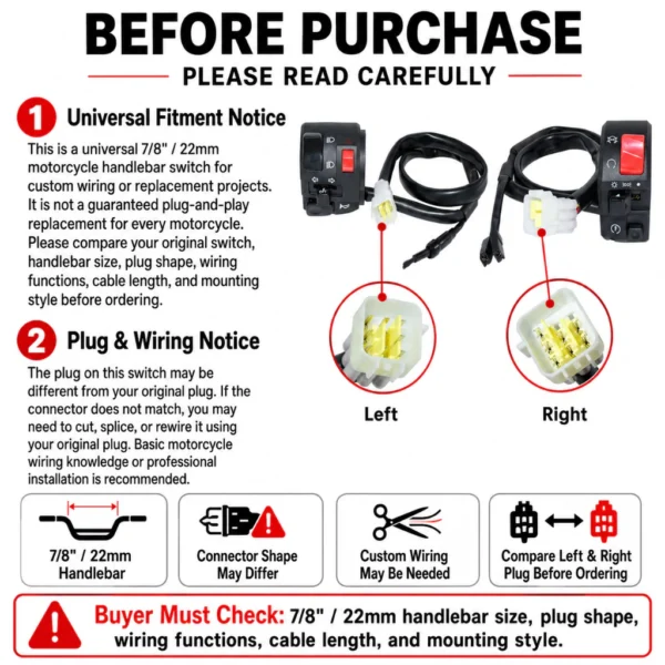 22mm Motorcycle Handlebar Control Switch